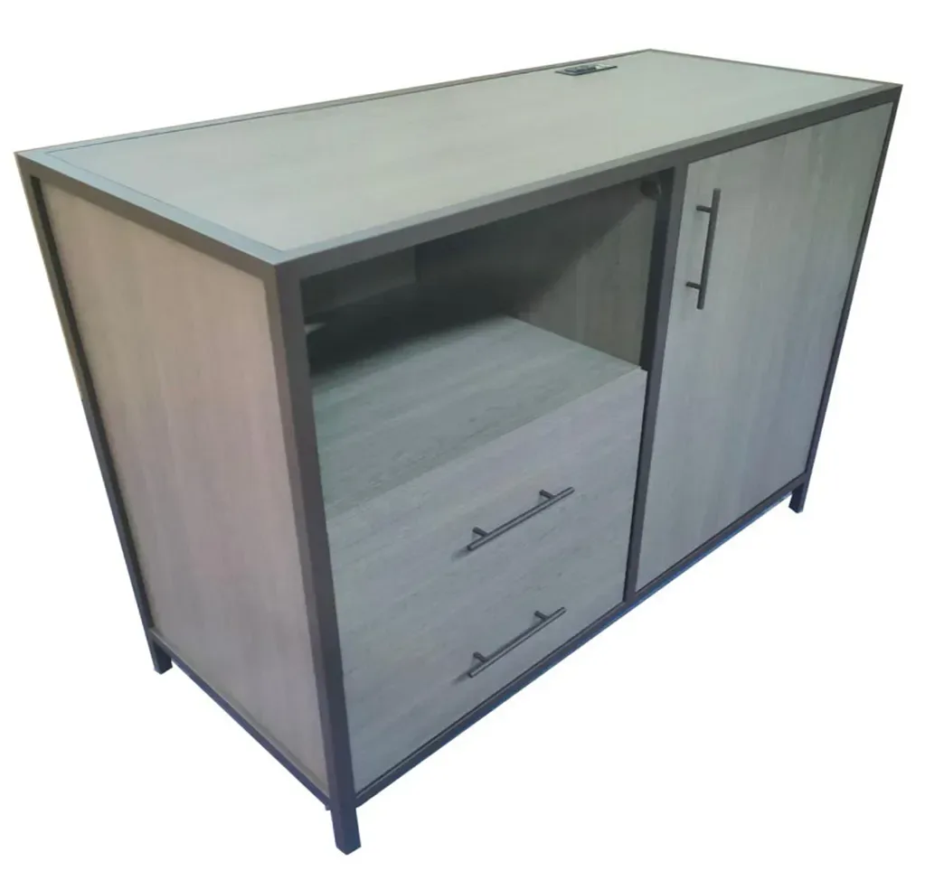 Metal casegood with integrated compact-refrigerator space