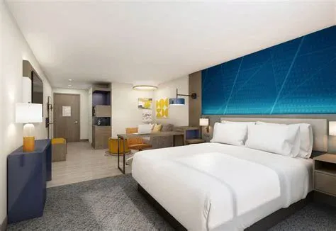 Hotel guest room furnished with coordinated pieces